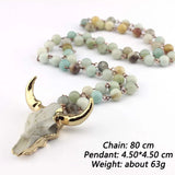 Boho Style Amazonite Stones Rosary Chain Necklace