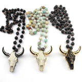 Boho Style Amazonite Stones Rosary Chain Necklace