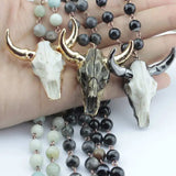 Boho Style Amazonite Stones Rosary Chain Necklace