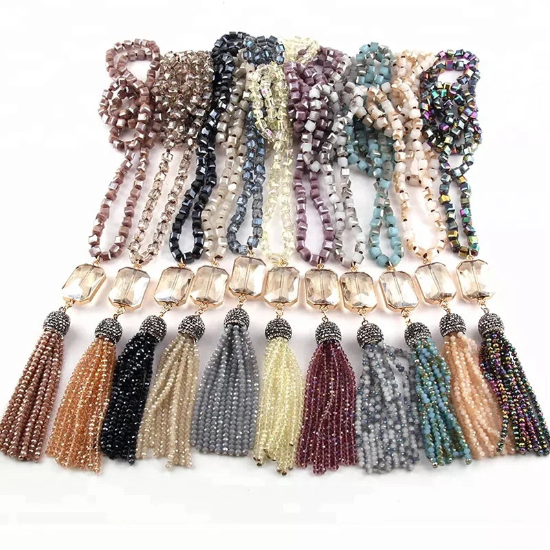 Bohemian Glass Tassel Necklace for Women