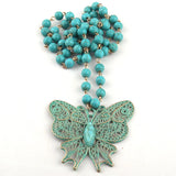 Amazonite Rosary Chain Butterfly Pendant Necklace for Women