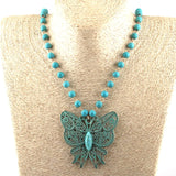 Amazonite Rosary Chain Butterfly Pendant Necklace for Women