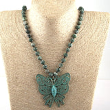 Bohemian Amazonite Stone Beads Butterfly Necklace