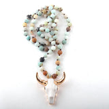 Bohemian Amazonite Stone Horn Pendant Necklace for Women