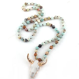 Bohemian Amazonite Stone Horn Pendant Necklace for Women