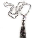 Boho Crystal Glass Tassel Long Necklace