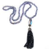 Boho Crystal Glass Tassel Long Necklace