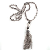 Boho Crystal Glass Tassel Long Necklace