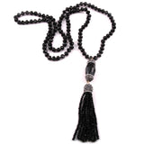 Boho Crystal Glass Tassel Long Necklace