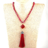 Bohemian Glass Crystal Tassel Necklace Red/Orange & Crystal Ethnic