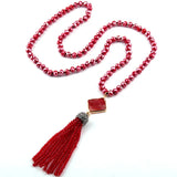 Bohemian Glass Crystal Tassel Necklace Red/Orange & Crystal Ethnic