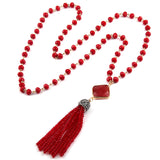 Bohemian Glass Crystal Tassel Necklace Red/Orange & Crystal Ethnic