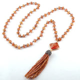 Bohemian Glass Crystal Tassel Necklace Red/Orange & Crystal Ethnic