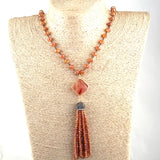 Bohemian Glass Crystal Tassel Necklace Red/Orange & Crystal Ethnic