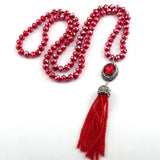 Boho Glass Crystal Tassel Necklace Handmade Ethnic Jewelry