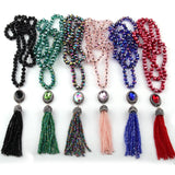 Boho Glass Crystal Tassel Necklace Handmade Ethnic Jewelry