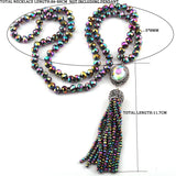 Boho Glass Crystal Tassel Necklace Handmade Ethnic Jewelry
