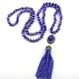 Boho Glass Crystal Tassel Necklace Handmade Ethnic Jewelry