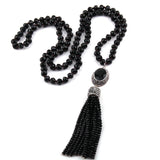 Boho Glass Crystal Tassel Necklace Handmade Ethnic Jewelry