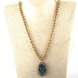 Bohemian Hematite/Lava Stones Necklace with Natural Druzy Pendant