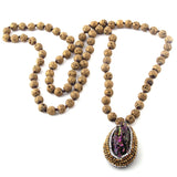 Bohemian Hematite/Lava Stones Necklace with Natural Druzy Pendant