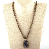 Bohemian Hematite/Lava Stones Necklace with Natural Druzy Pendant