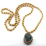 Bohemian Hematite/Lava Stones Necklace with Natural Druzy Pendant