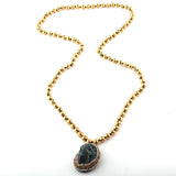 Bohemian Hematite/Lava Stones Necklace with Natural Druzy Pendant