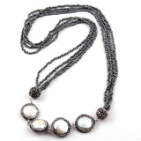 Bohemian Hematite Stone Necklace with Pearl Charms