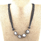 Bohemian Hematite Stone Necklace with Pearl Charms
