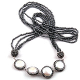 Bohemian Hematite Stone Necklace with Pearl Charms