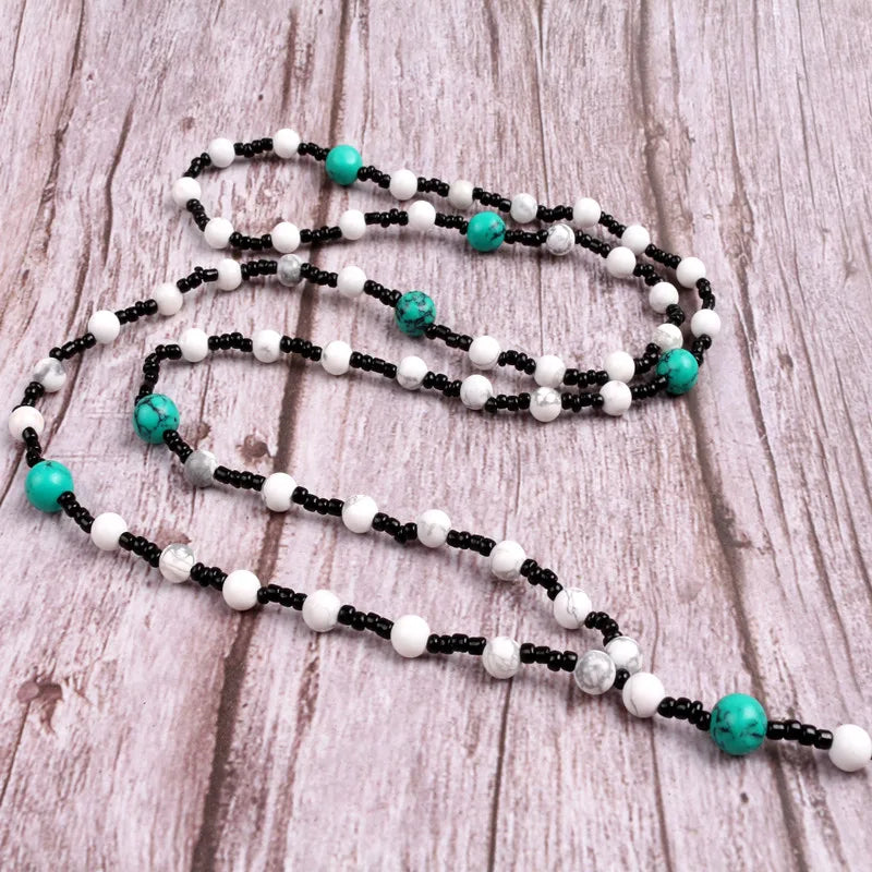 Bohemian Stone Drop Pendant Necklace Beaded Jewelry for Women Men