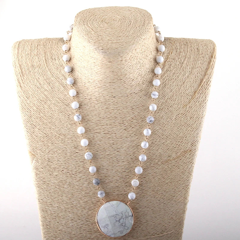 Bohemian Stone Rosary Chain Necklace Set