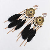 Bohemian Tassel Feather Enamel Clip Earrings for Women