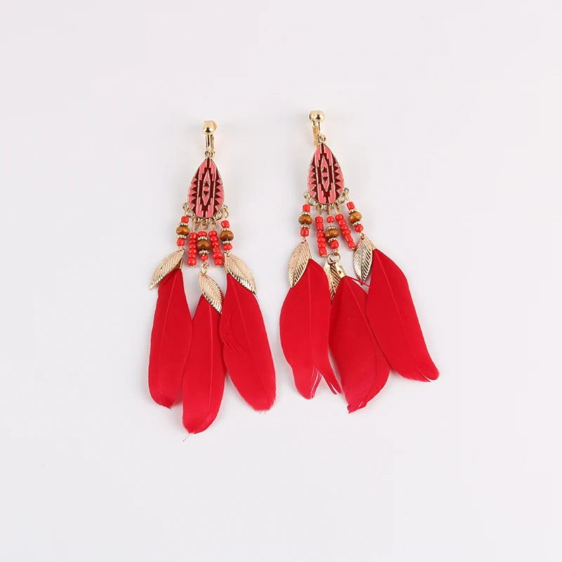 Bohemian Tassel Feather Ear Clips for Women