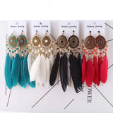 Bohemian Tassel Feather Enamel Clip Earrings for Women