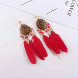 Bohemian Tassel Feather Enamel Clip Earrings for Women