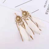 Bohemian Tassel Feather Enamel Clip Earrings for Women