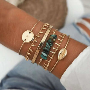 Boho Multi-layer Bracelet Golden Star Moon Crystal Charm Women Jewelry