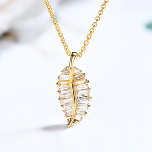 Boho Leaf Pearl Zircon Pendant Necklace 925 Silver