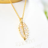 Boho Leaf Pearl Zircon Pendant Necklace 925 Silver