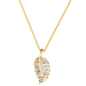 Boho Leaf Pearl Zircon Pendant Silver Necklace