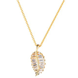 Boho Leaf Pearl Zircon Pendant Silver Necklace