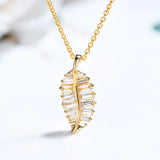 Boho Leaf Pearl Zircon Pendant Silver Necklace