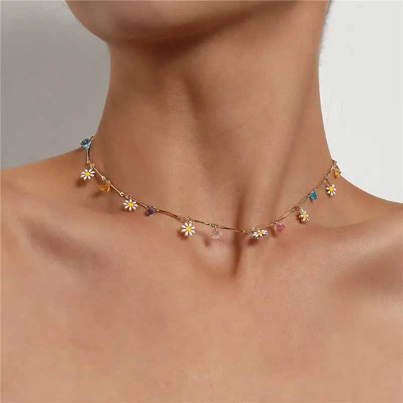 Bohemian Women Evil Eye Cross Daisy Pendant Necklace