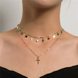 Bohemian Women Evil Eye Cross Daisy Pendant Necklace