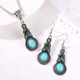 Bohemian Turquoise Pendant Earring Set Stainless Gemstone Crystal
