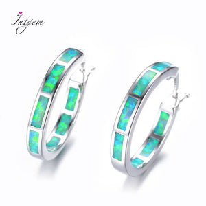 Boho 925 Silver Hoop Earrings Fire Opal Ear Hooks