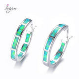 Boho 925 Silver Hoop Earrings Fire Opal Ear Hooks