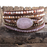 Boho Beaded Wrap Bracelet Mixed Stones & Crystal Charm Gift